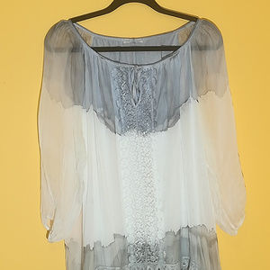 Grey and White Lined Italian Blouse